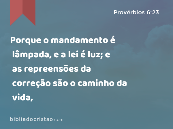 Porque o mandamento é lâmpada, e a lei é luz; e as repreensões da correção são o caminho da vida, - Provérbios 6:23