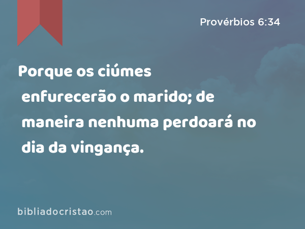 Porque os ciúmes enfurecerão o marido; de maneira nenhuma perdoará no dia da vingança. - Provérbios 6:34