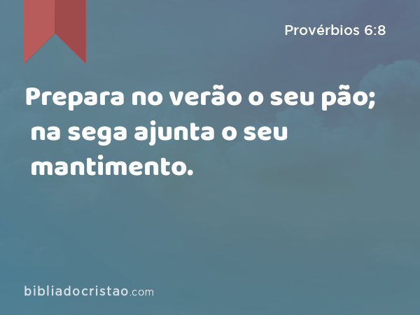 Prepara no verão o seu pão; na sega ajunta o seu mantimento. - Provérbios 6:8