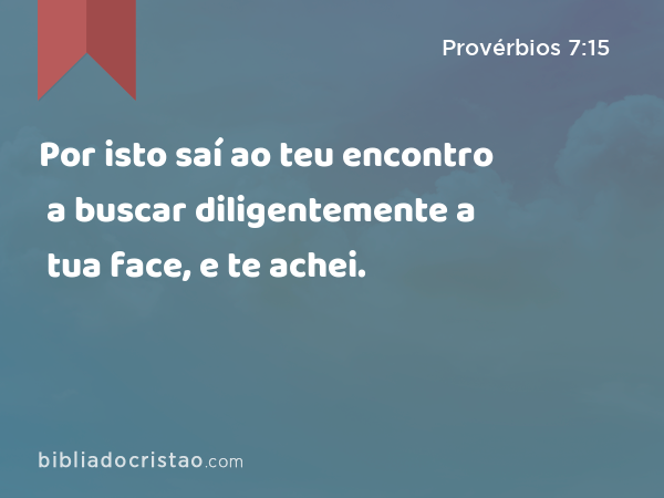 Por isto saí ao teu encontro a buscar diligentemente a tua face, e te achei. - Provérbios 7:15