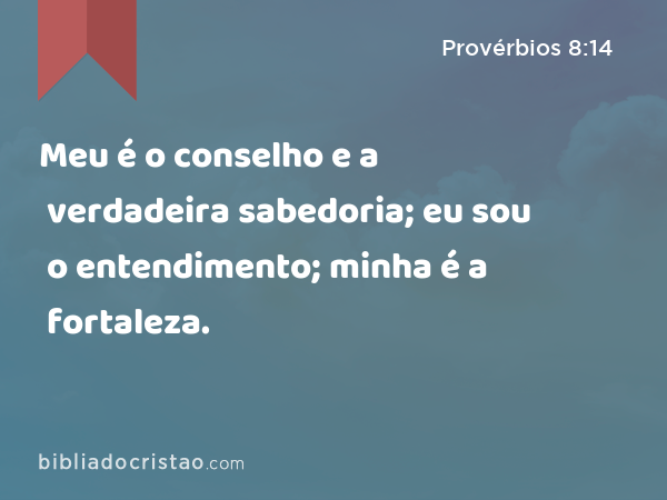 Meu é o conselho e a verdadeira sabedoria; eu sou o entendimento; minha é a fortaleza. - Provérbios 8:14