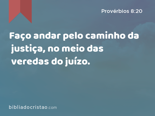 Faço andar pelo caminho da justiça, no meio das veredas do juízo. - Provérbios 8:20