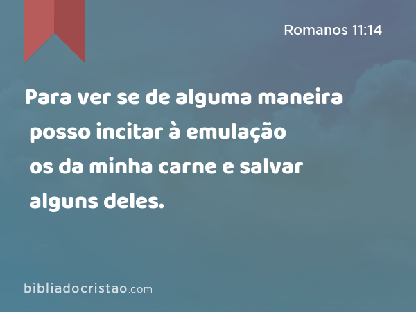 Para ver se de alguma maneira posso incitar à emulação os da minha carne e salvar alguns deles. - Romanos 11:14