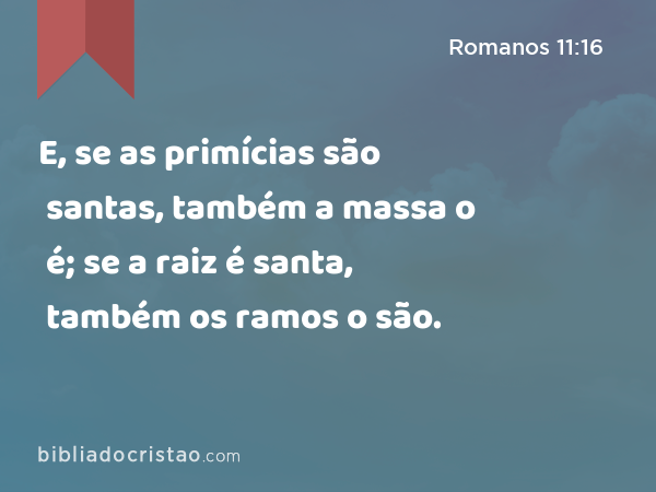 E, se as primícias são santas, também a massa o é; se a raiz é santa, também os ramos o são. - Romanos 11:16