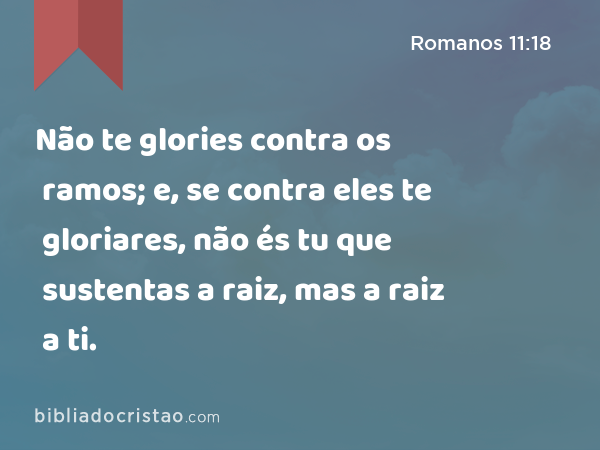 Não te glories contra os ramos; e, se contra eles te gloriares, não és tu que sustentas a raiz, mas a raiz a ti. - Romanos 11:18