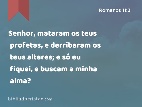 Senhor, mataram os teus profetas, e derribaram os teus altares; e só eu fiquei, e buscam a minha alma? - Romanos 11:3