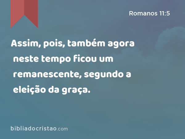 Assim, pois, também agora neste tempo ficou um remanescente, segundo a eleição da graça. - Romanos 11:5