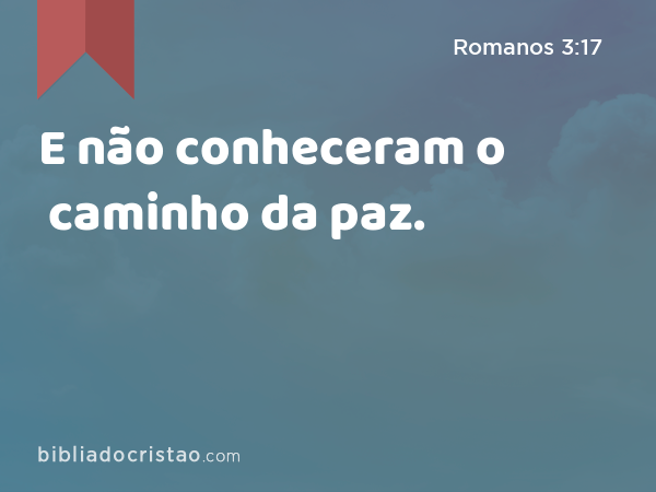 E não conheceram o caminho da paz. - Romanos 3:17