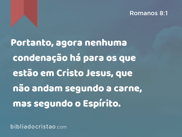 Portanto, agora nenhuma condenação há para os que estão em Cristo Jesus, que não andam segundo a carne, mas segundo o Espírito. - Romanos 8:1