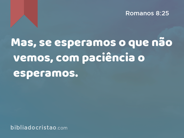 Mas, se esperamos o que não vemos, com paciência o esperamos. - Romanos 8:25