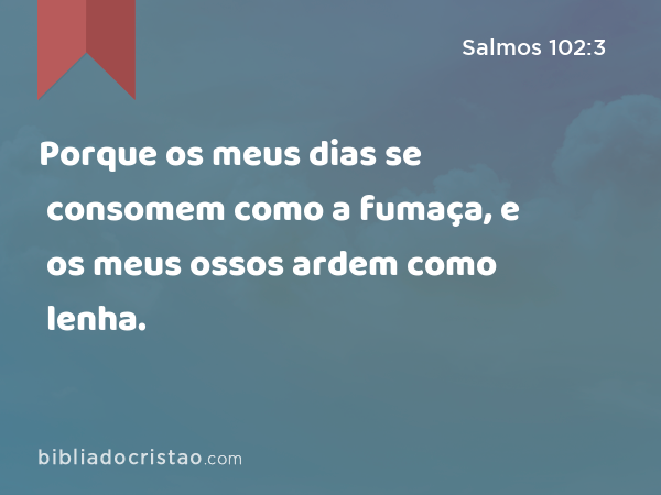 Porque os meus dias se consomem como a fumaça, e os meus ossos ardem como lenha. - Salmos 102:3