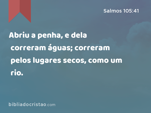 Abriu a penha, e dela correram águas; correram pelos lugares secos, como um rio. - Salmos 105:41