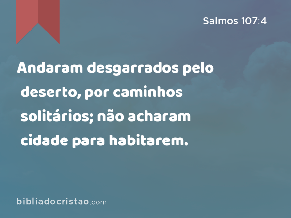 Andaram desgarrados pelo deserto, por caminhos solitários; não acharam cidade para habitarem. - Salmos 107:4