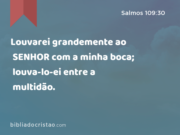 Louvarei grandemente ao SENHOR com a minha boca; louva-lo-ei entre a multidão. - Salmos 109:30