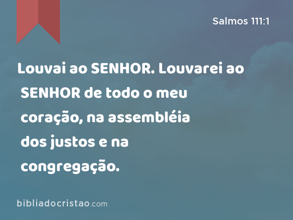 Louvai ao SENHOR. Louvarei ao SENHOR de todo o meu coração, na assembléia dos justos e na congregação. - Salmos 111:1