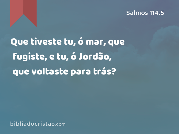 Que tiveste tu, ó mar, que fugiste, e tu, ó Jordão, que voltaste para trás? - Salmos 114:5