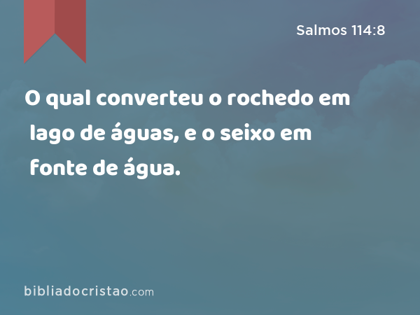 O qual converteu o rochedo em lago de águas, e o seixo em fonte de água. - Salmos 114:8