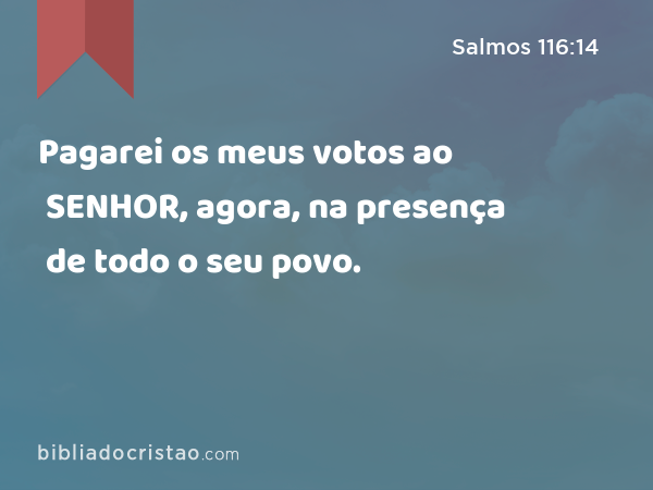 Pagarei os meus votos ao SENHOR, agora, na presença de todo o seu povo. - Salmos 116:14