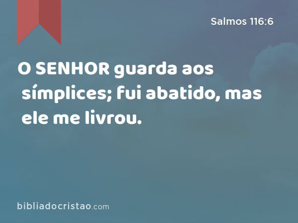 O SENHOR guarda aos símplices; fui abatido, mas ele me livrou. - Salmos 116:6