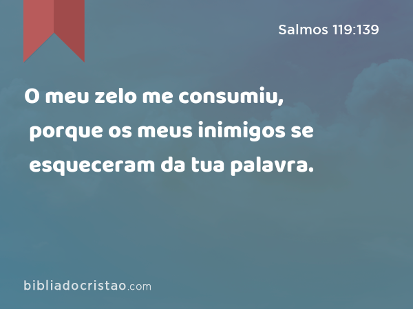 O meu zelo me consumiu, porque os meus inimigos se esqueceram da tua palavra. - Salmos 119:139