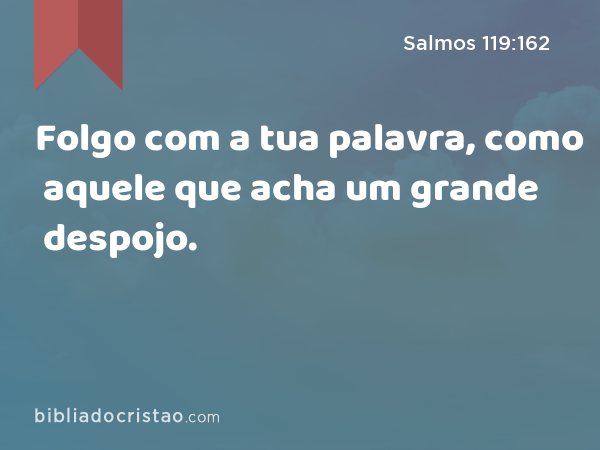 Folgo com a tua palavra, como aquele que acha um grande despojo. - Salmos 119:162