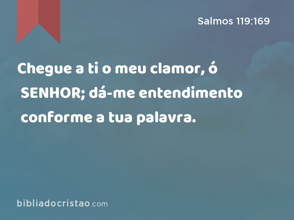 Chegue a ti o meu clamor, ó SENHOR; dá-me entendimento conforme a tua palavra. - Salmos 119:169