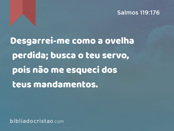 Desgarrei-me como a ovelha perdida; busca o teu servo, pois não me esqueci dos teus mandamentos. - Salmos 119:176