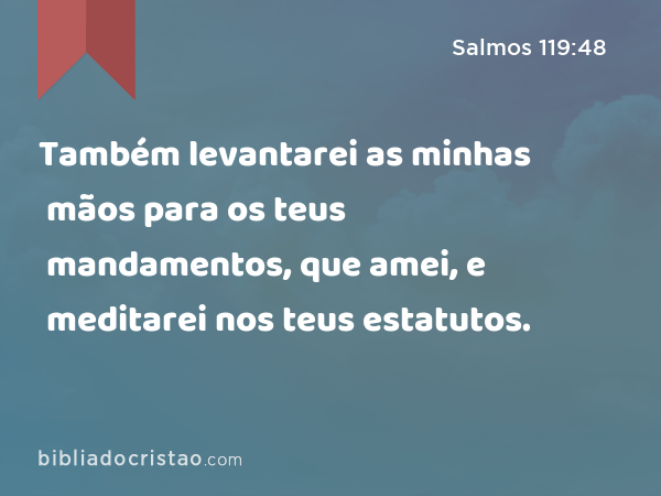 Também levantarei as minhas mãos para os teus mandamentos, que amei, e meditarei nos teus estatutos. - Salmos 119:48