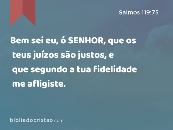 Bem sei eu, ó SENHOR, que os teus juízos são justos, e que segundo a tua fidelidade me afligiste. - Salmos 119:75