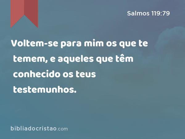 Voltem-se para mim os que te temem, e aqueles que têm conhecido os teus testemunhos. - Salmos 119:79