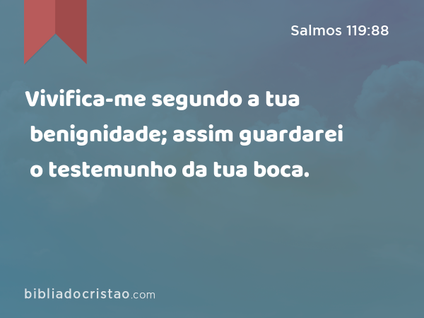 Vivifica-me segundo a tua benignidade; assim guardarei o testemunho da tua boca. - Salmos 119:88