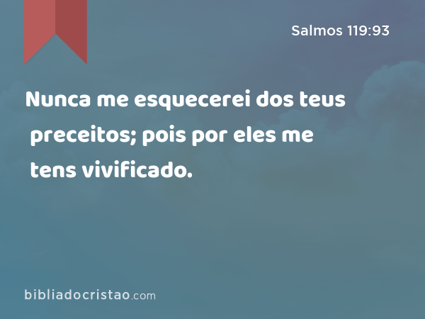 Nunca me esquecerei dos teus preceitos; pois por eles me tens vivificado. - Salmos 119:93