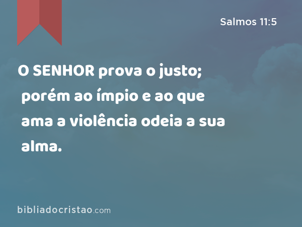 O SENHOR prova o justo; porém ao ímpio e ao que ama a violência odeia a sua alma. - Salmos 11:5