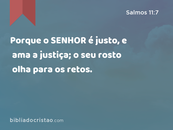 Porque o SENHOR é justo, e ama a justiça; o seu rosto olha para os retos. - Salmos 11:7