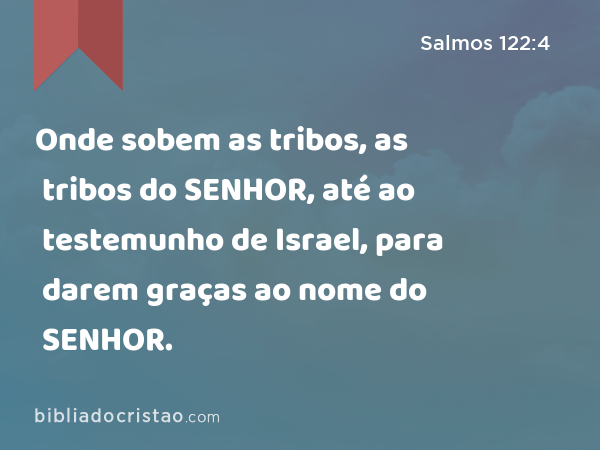 Onde sobem as tribos, as tribos do SENHOR, até ao testemunho de Israel, para darem graças ao nome do SENHOR. - Salmos 122:4