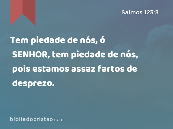 Tem piedade de nós, ó SENHOR, tem piedade de nós, pois estamos assaz fartos de desprezo. - Salmos 123:3