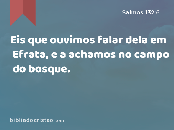 Eis que ouvimos falar dela em Efrata, e a achamos no campo do bosque. - Salmos 132:6