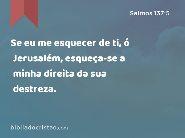 Se eu me esquecer de ti, ó Jerusalém, esqueça-se a minha direita da sua destreza. - Salmos 137:5