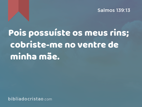 Pois possuíste os meus rins; cobriste-me no ventre de minha mãe. - Salmos 139:13