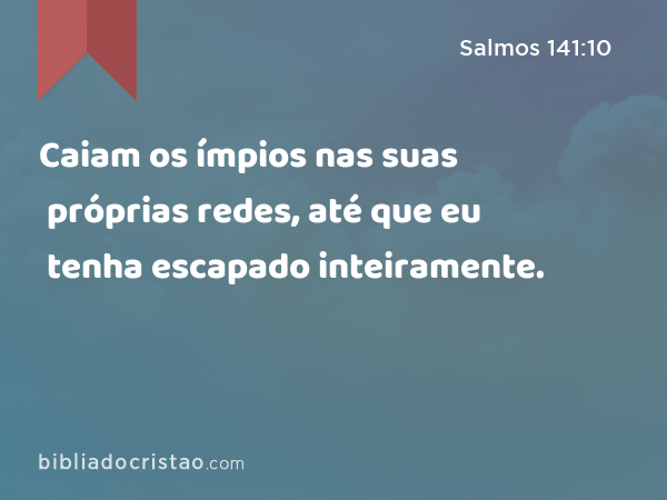 Caiam os ímpios nas suas próprias redes, até que eu tenha escapado inteiramente. - Salmos 141:10