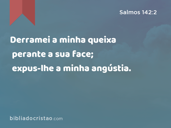 Derramei a minha queixa perante a sua face; expus-lhe a minha angústia. - Salmos 142:2