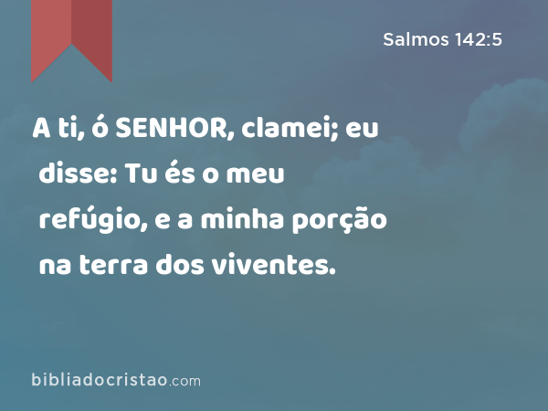 A ti, ó SENHOR, clamei; eu disse: Tu és o meu refúgio, e a minha porção na terra dos viventes. - Salmos 142:5