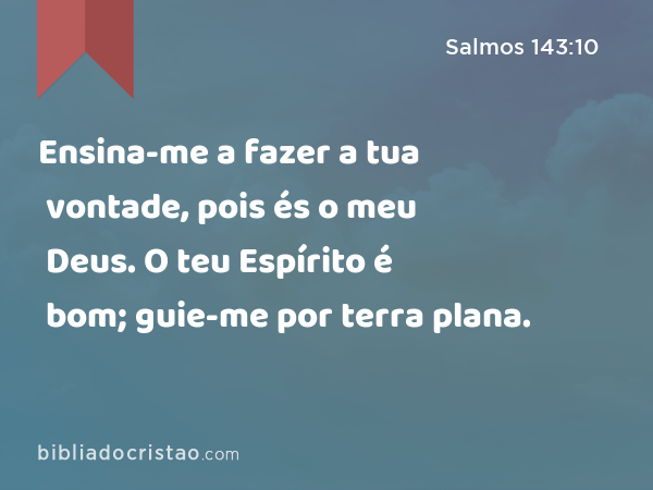 Ensina-me a fazer a tua vontade, pois és o meu Deus. O teu Espírito é bom; guie-me por terra plana. - Salmos 143:10