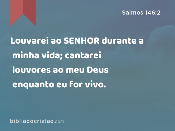 Louvarei ao SENHOR durante a minha vida; cantarei louvores ao meu Deus enquanto eu for vivo. - Salmos 146:2