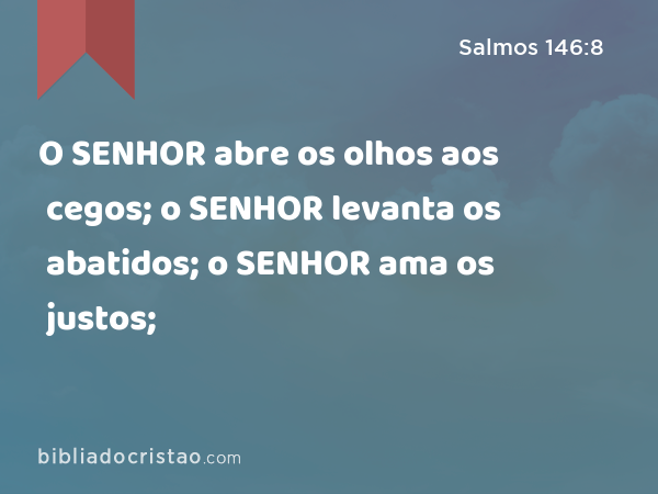 O SENHOR abre os olhos aos cegos; o SENHOR levanta os abatidos; o SENHOR ama os justos; - Salmos 146:8