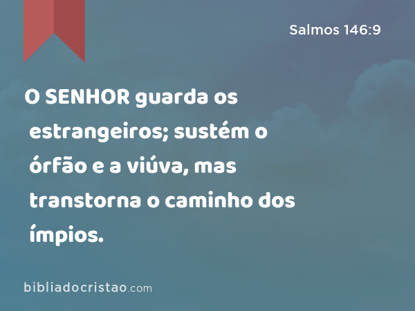 O SENHOR guarda os estrangeiros; sustém o órfão e a viúva, mas transtorna o caminho dos ímpios. - Salmos 146:9