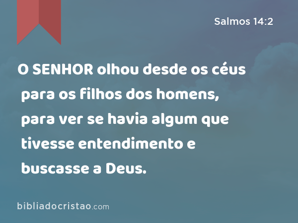 O SENHOR olhou desde os céus para os filhos dos homens, para ver se havia algum que tivesse entendimento e buscasse a Deus. - Salmos 14:2