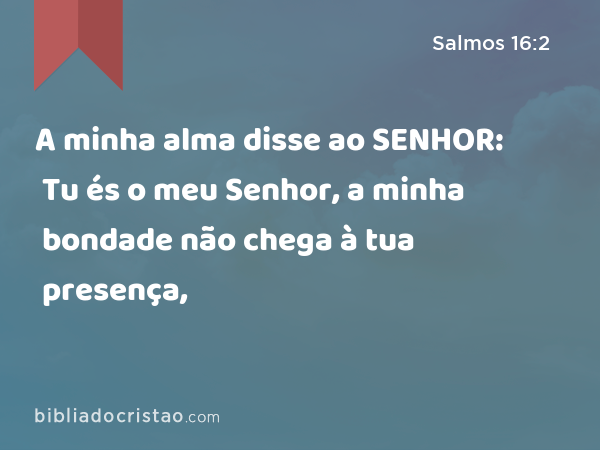 A minha alma disse ao SENHOR: Tu és o meu Senhor, a minha bondade não chega à tua presença, - Salmos 16:2