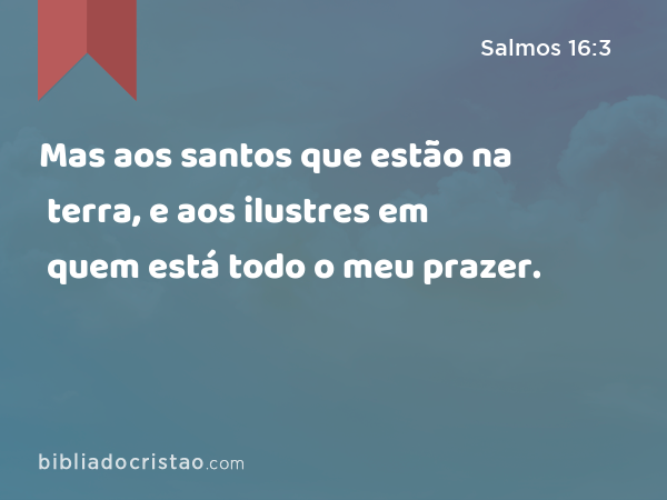 Mas aos santos que estão na terra, e aos ilustres em quem está todo o meu prazer. - Salmos 16:3