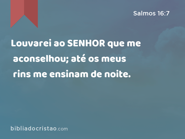 Louvarei ao SENHOR que me aconselhou; até os meus rins me ensinam de noite. - Salmos 16:7